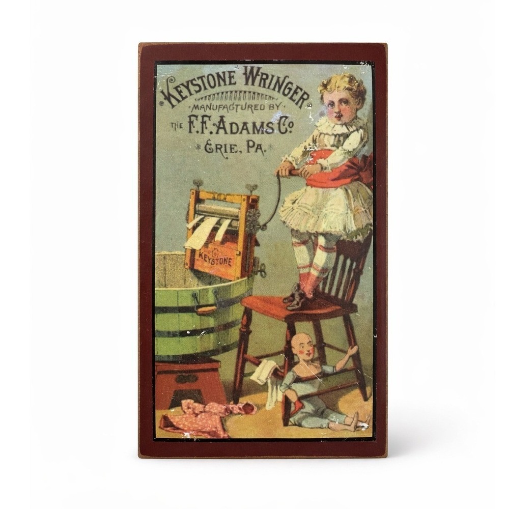 Ohio Wholesale Keystone Wringer F.F. Adams Co Vintage Style Wood Wall Plaque 8x5